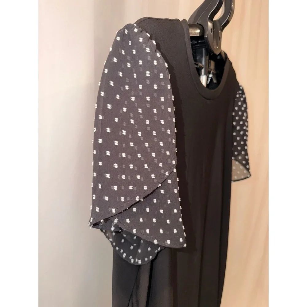 Anne Klein Flutter Sleeve Top Black Polka Dot Mesh Women 3X